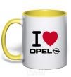 Mug with a colored handle I Love Opel yellow фото