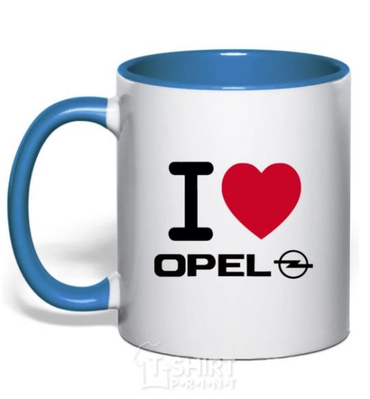 Mug with a colored handle I Love Opel royal-blue фото