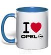 Mug with a colored handle I Love Opel royal-blue фото