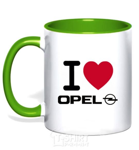 Mug with a colored handle I Love Opel kelly-green фото