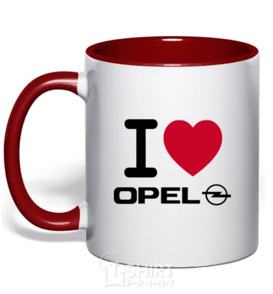 Mug with a colored handle I Love Opel red фото