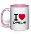 Mug with a colored handle I Love Opel light-pink фото