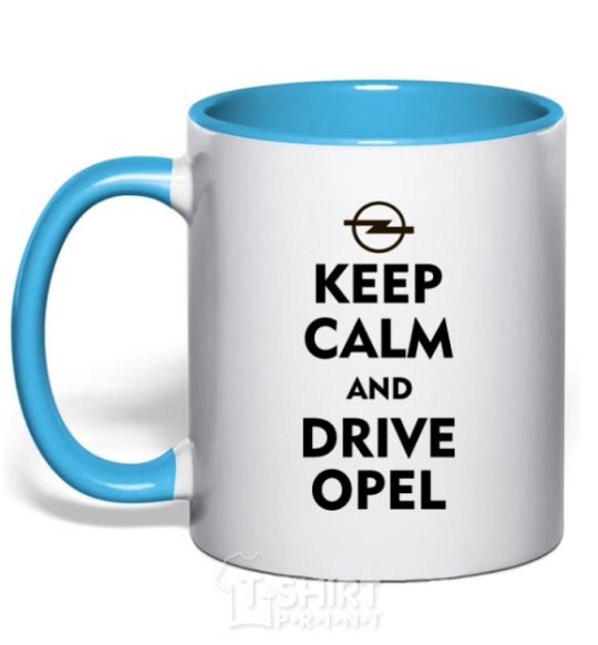 Mug with a colored handle Drive Opel sky-blue фото