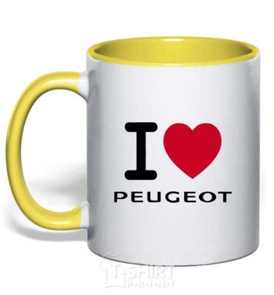 Mug with a colored handle I Love Peugeot yellow фото
