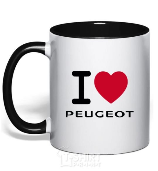 Mug with a colored handle I Love Peugeot black фото