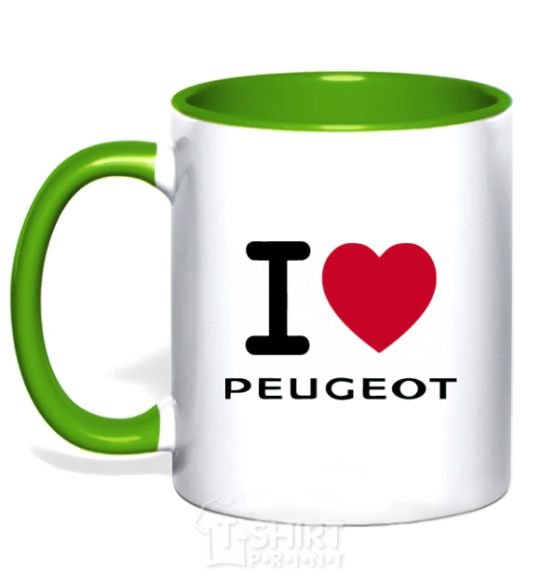 Mug with a colored handle I Love Peugeot kelly-green фото