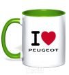 Mug with a colored handle I Love Peugeot kelly-green фото