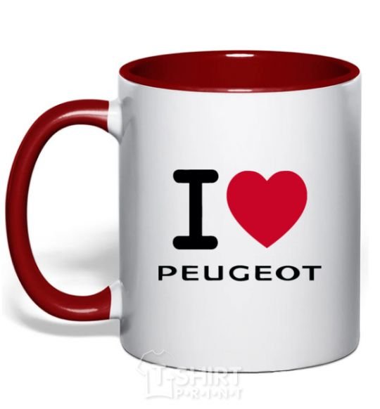 Mug with a colored handle I Love Peugeot red фото