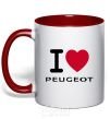 Mug with a colored handle I Love Peugeot red фото