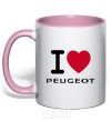 Mug with a colored handle I Love Peugeot light-pink фото