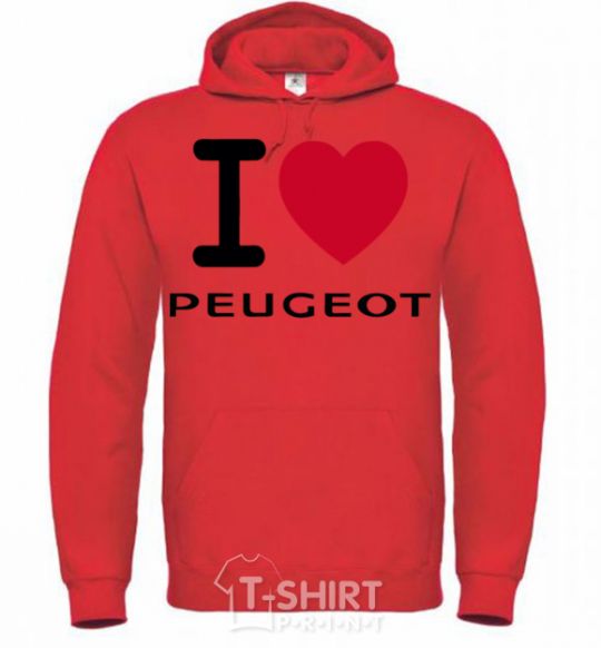 Мужская толстовка (худи) I Love Peugeot Ярко-красный фото