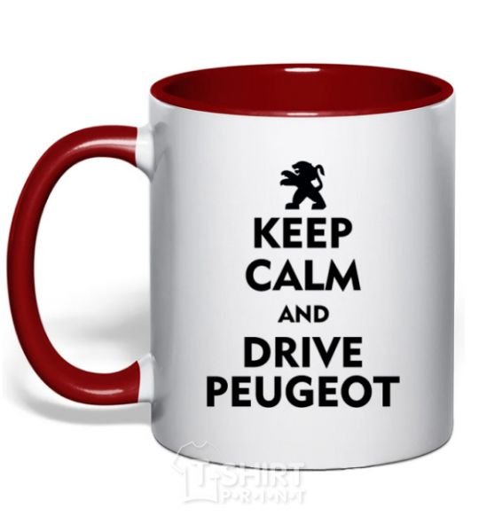 Mug with a colored handle Drive Peugeot red фото