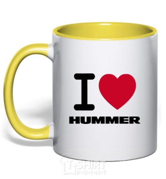 Mug with a colored handle I Love Hummer yellow фото