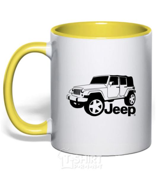 Mug with a colored handle JEEP yellow фото