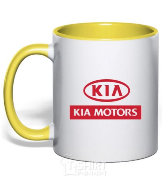 Mug with a colored handle Kia Motors yellow фото