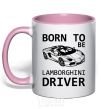 Mug with a colored handle Born to be Lamborghini driver light-pink фото