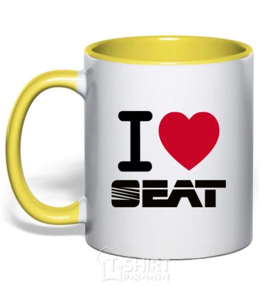 Mug with a colored handle I Love Seat yellow фото