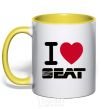 Mug with a colored handle I Love Seat yellow фото