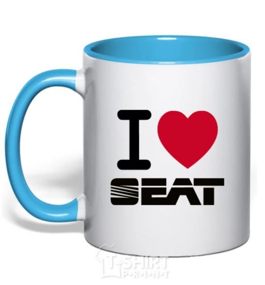 Mug with a colored handle I Love Seat sky-blue фото
