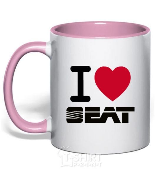 Mug with a colored handle I Love Seat light-pink фото