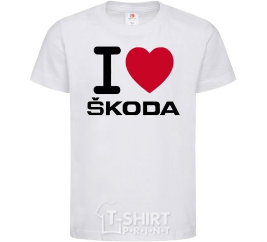 Kids T-shirt I Love Skoda White фото