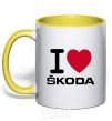 Mug with a colored handle I Love Skoda yellow фото
