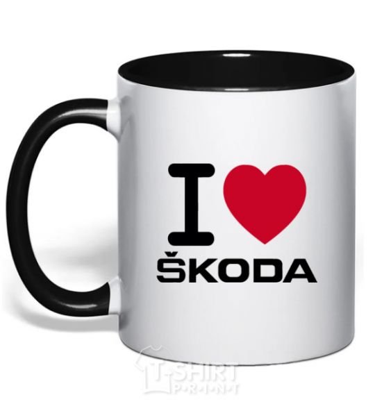 Mug with a colored handle I Love Skoda black фото