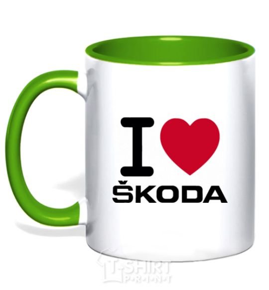 Mug with a colored handle I Love Skoda kelly-green фото