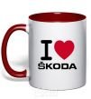 Mug with a colored handle I Love Skoda red фото