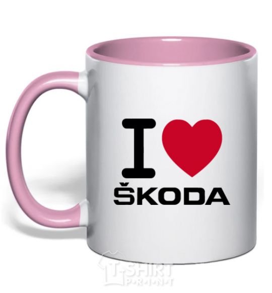 Mug with a colored handle I Love Skoda light-pink фото