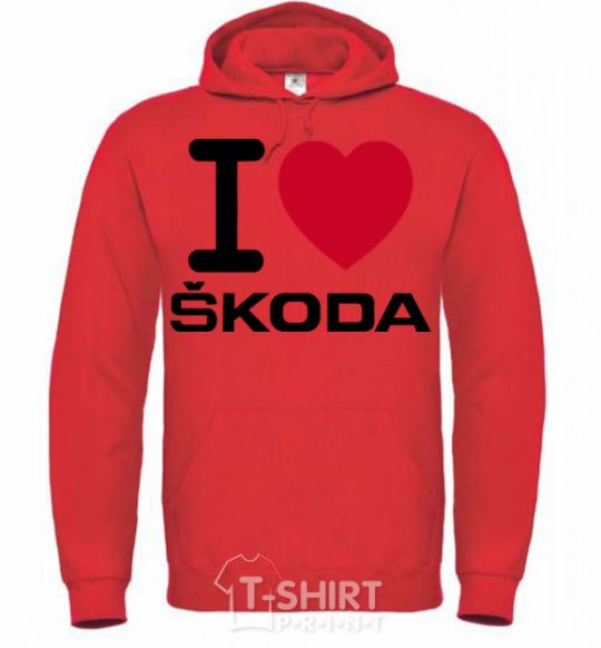 Men`s hoodie I Love Skoda bright-red фото