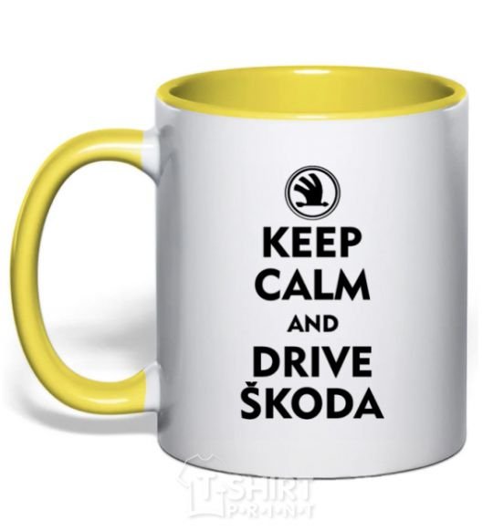 Mug with a colored handle Drive Skoda yellow фото
