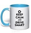 Mug with a colored handle Drive Smart sky-blue фото