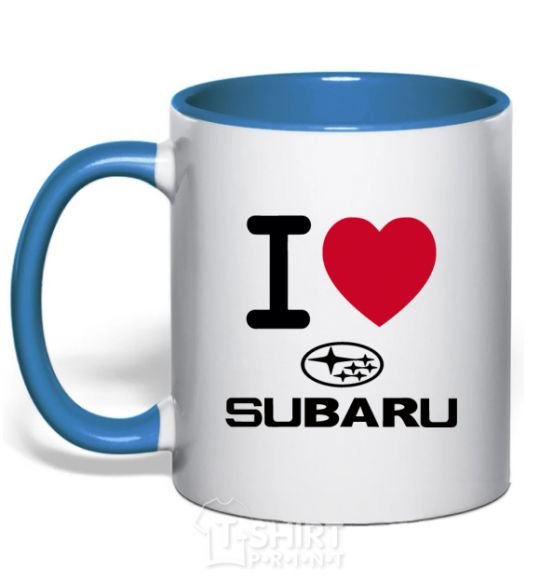 Mug with a colored handle I Love Subaru royal-blue фото