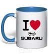 Mug with a colored handle I Love Subaru royal-blue фото