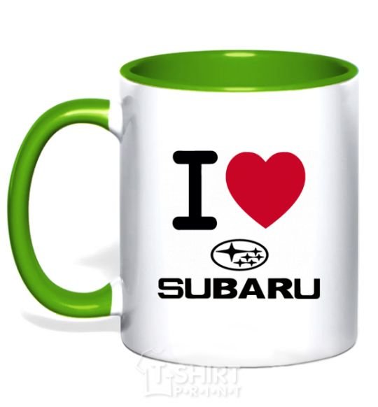Mug with a colored handle I Love Subaru kelly-green фото