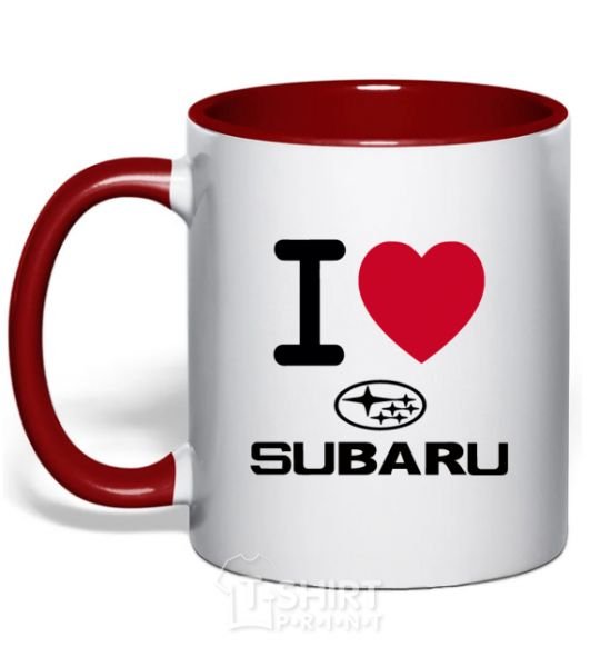 Mug with a colored handle I Love Subaru red фото