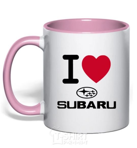 Mug with a colored handle I Love Subaru light-pink фото