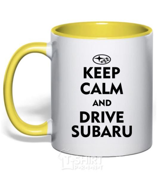 Mug with a colored handle Drive Subaru yellow фото