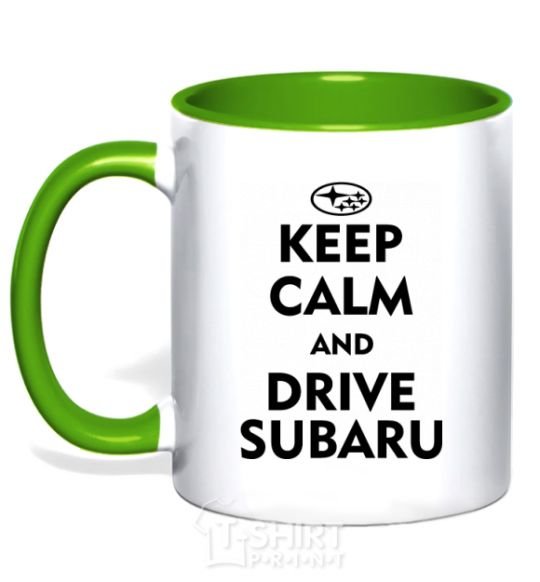 Mug with a colored handle Drive Subaru kelly-green фото
