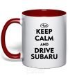 Mug with a colored handle Drive Subaru red фото