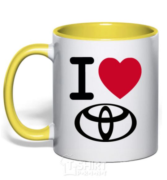 Mug with a colored handle I Love Toyota yellow фото