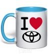 Mug with a colored handle I Love Toyota sky-blue фото