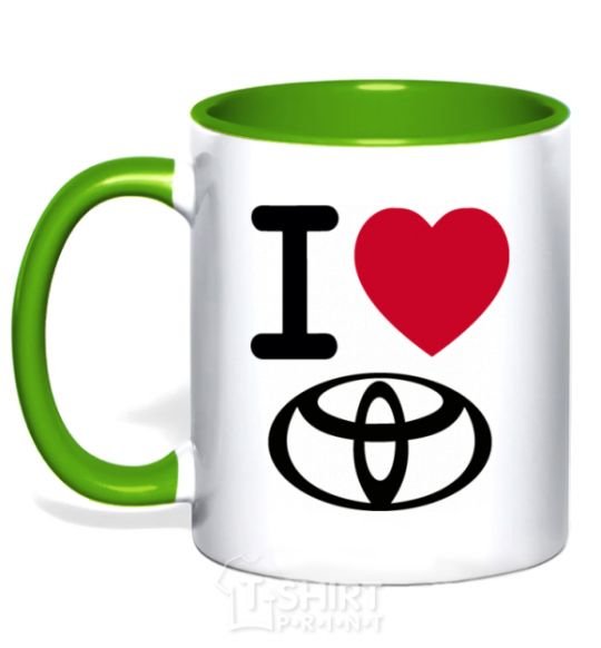Mug with a colored handle I Love Toyota kelly-green фото