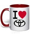 Mug with a colored handle I Love Toyota red фото