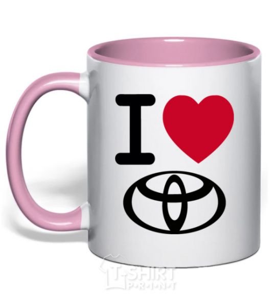 Mug with a colored handle I Love Toyota light-pink фото