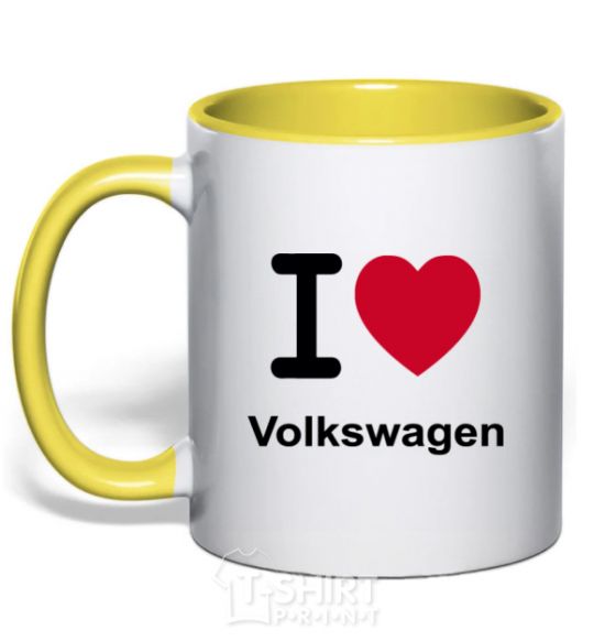 Mug with a colored handle I Love Vollkswagen yellow фото