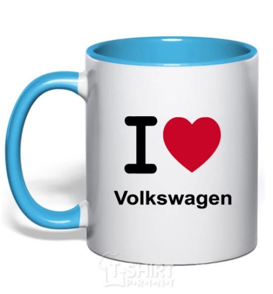 Mug with a colored handle I Love Vollkswagen sky-blue фото