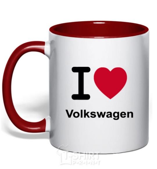 Mug with a colored handle I Love Vollkswagen red фото