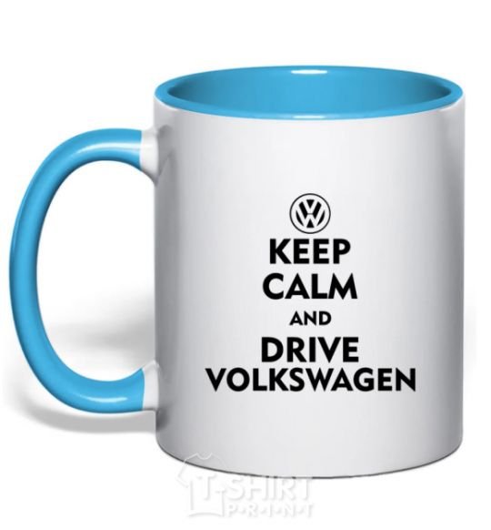 Mug with a colored handle Drive Volkswagen sky-blue фото